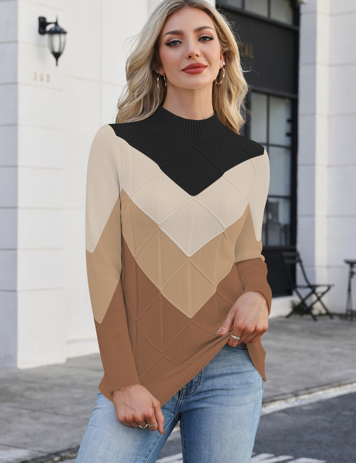 LOMON Women's Mock Neck Sweater Long Sleeve 2026 Fall Winter Knitted Tops