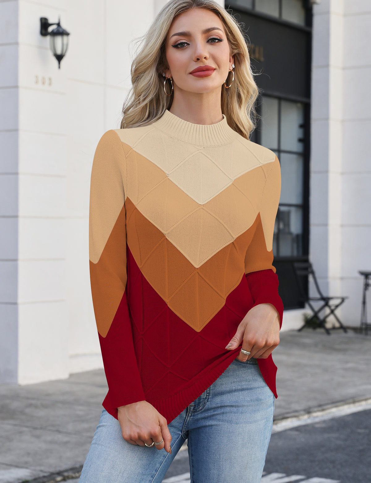 LOMON Women's Mock Neck Sweater Long Sleeve 2026 Fall Winter Knitted Tops