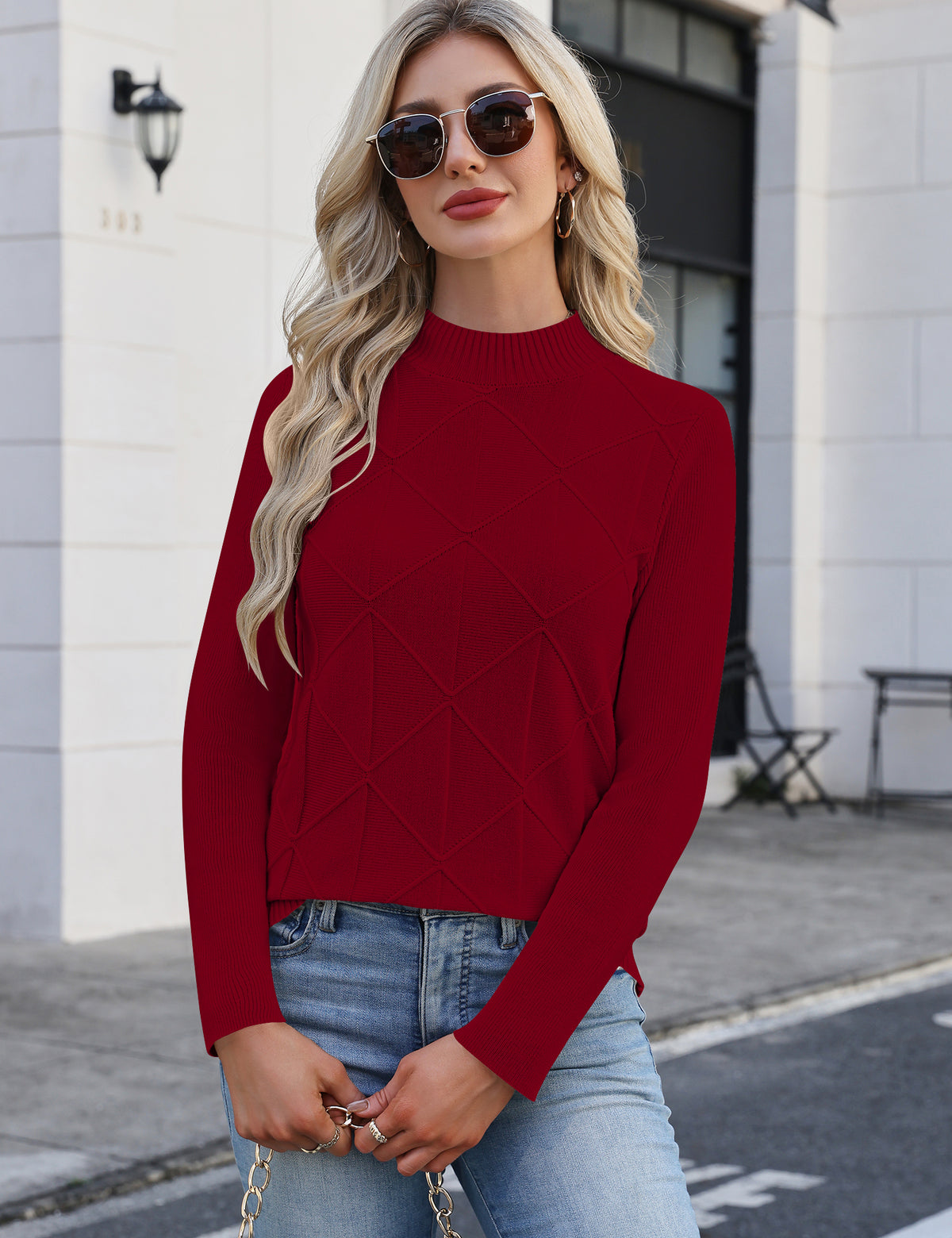 LOMON Women's Mock Neck Sweater Long Sleeve 2026 Fall Winter Knitted Tops