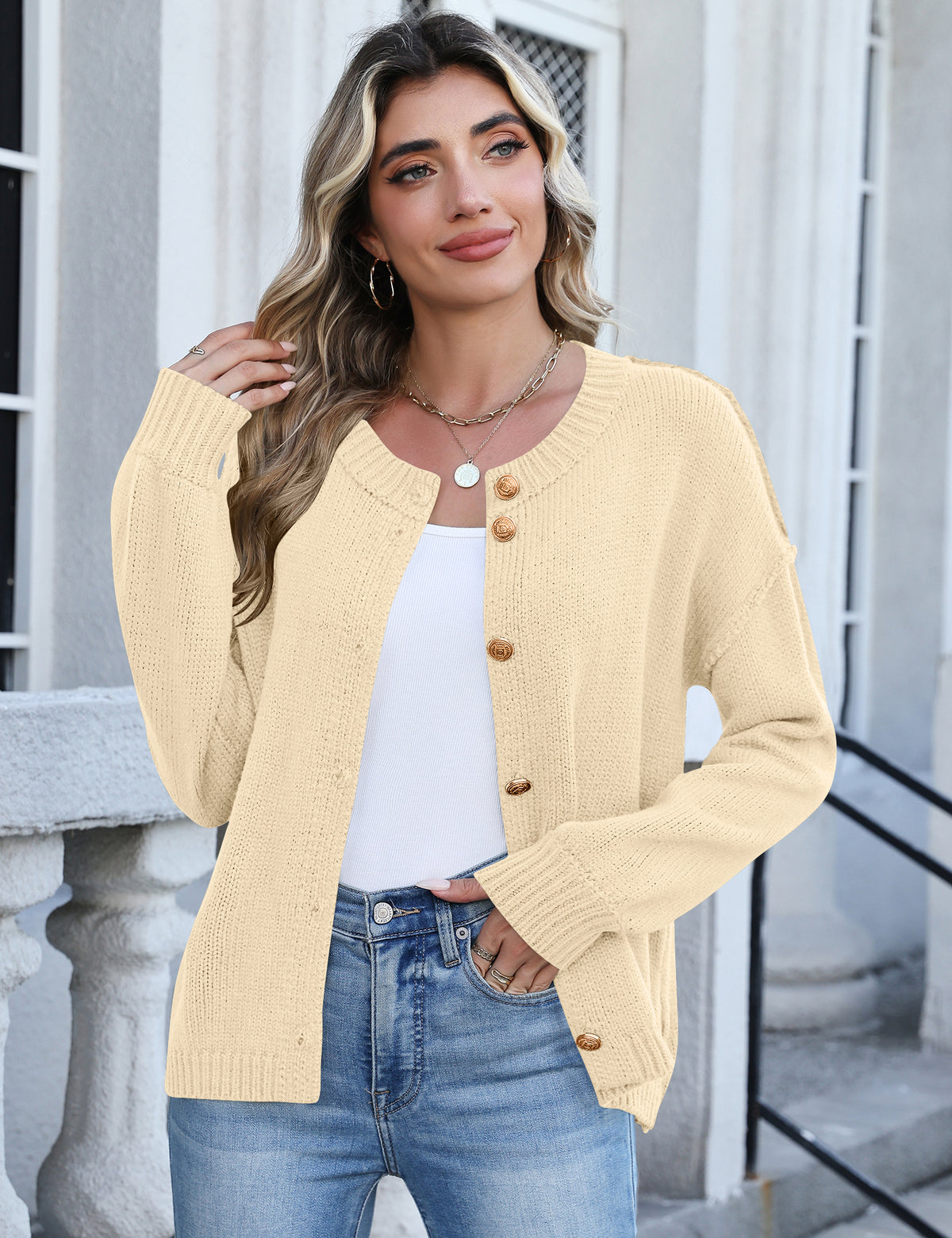 LOMON Womens Cardigan Sweaters 2026 Chunky Fall Winter Button Up Outfits