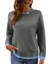 LOMON Womens Sweaters Cozy Long Sleeve Pullover Tops Faux Layered Sweaters