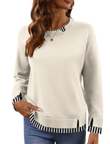 LOMON Womens Sweaters Cozy Long Sleeve Pullover Tops Faux Layered Sweaters