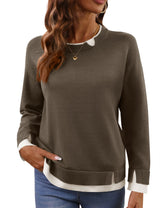 LOMON Womens Sweaters Cozy Long Sleeve Pullover Tops Faux Layered Sweaters