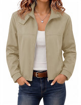 LOMON Jackets for Women Zip Up Funnel Neck Cropped Jackets With Pockets