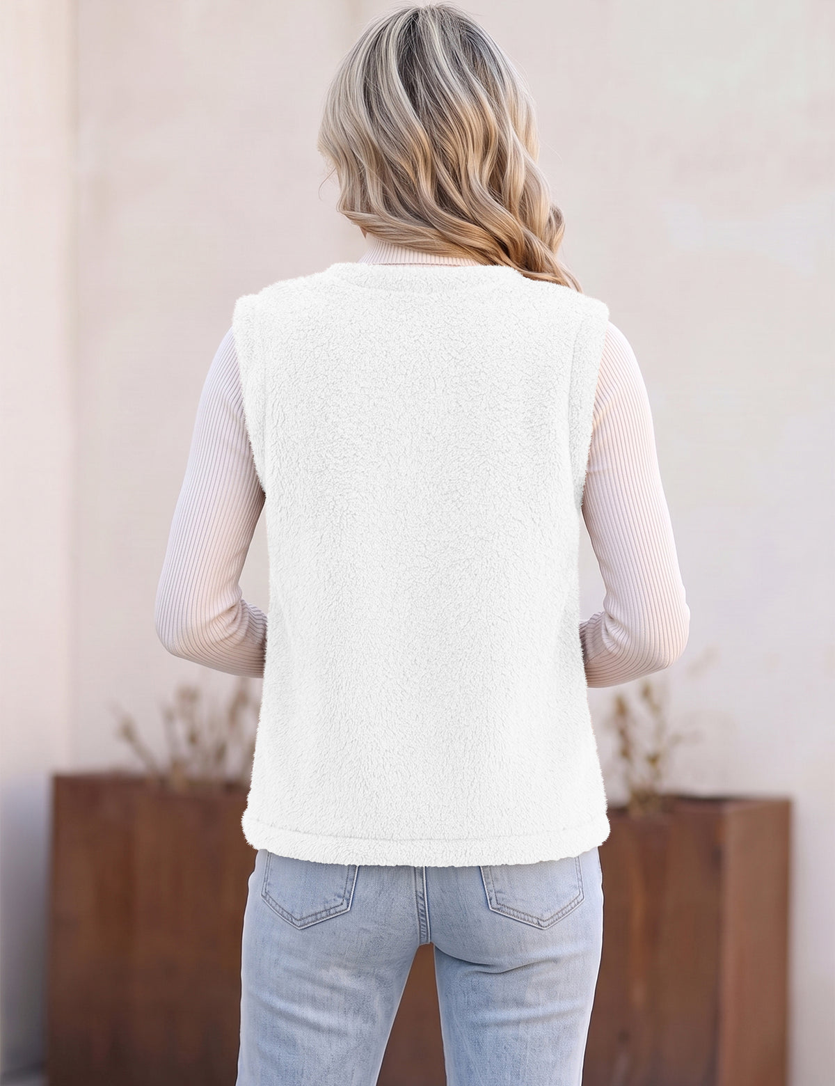 LOMON Womens Fuzzy Fleece Vest Warm Sleeveless Zip-Up Sherpa Jacket