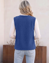 LOMON Womens Fuzzy Fleece Vest Warm Sleeveless Zip-Up Sherpa Jacket
