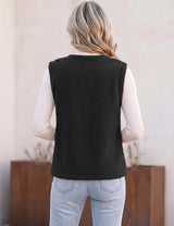 LOMON Womens Fuzzy Fleece Vest Warm Sleeveless Zip-Up Sherpa Jacket