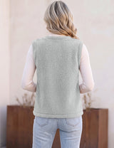 LOMON Womens Fuzzy Fleece Vest Warm Sleeveless Zip-Up Sherpa Jacket