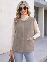 LOMON Womens Fuzzy Fleece Vest Warm Sleeveless Zip-Up Sherpa Jacket