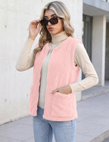 LOMON Womens Fuzzy Fleece Vest Warm Sleeveless Zip-Up Sherpa Jacket