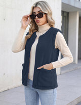 LOMON Womens Fuzzy Fleece Vest Warm Sleeveless Zip-Up Sherpa Jacket