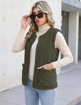 LOMON Womens Fuzzy Fleece Vest Warm Sleeveless Zip-Up Sherpa Jacket