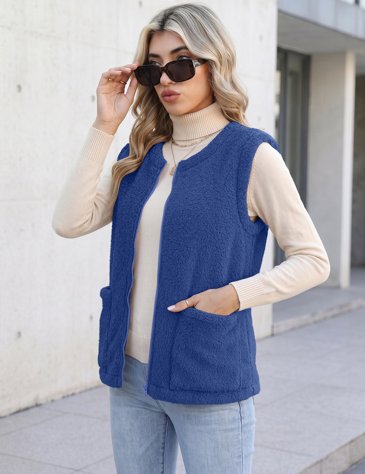 LOMON Womens Fuzzy Fleece Vest Warm Sleeveless Zip-Up Sherpa Jacket