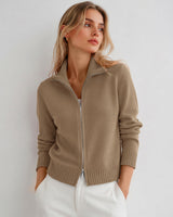 LOMON Cardigan Sweaters for Women, Two Way Zip Cropped Knit Jacket