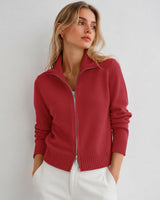 LOMON Cardigan Sweaters for Women, Two Way Zip Cropped Knit Jacket