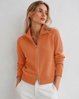 LOMON Cardigan Sweaters for Women, Two Way Zip Cropped Knit Jacket