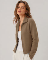 LOMON Cardigan Sweaters for Women, Two Way Zip Cropped Knit Jacket