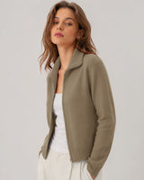 LOMON Cardigan Sweaters for Women, Two Way Zip Cropped Knit Jacket