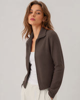 LOMON Cardigan Sweaters for Women, Two Way Zip Cropped Knit Jacket