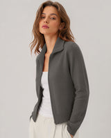 LOMON Cardigan Sweaters for Women, Two Way Zip Cropped Knit Jacket
