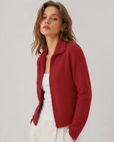 LOMON Cardigan Sweaters for Women, Two Way Zip Cropped Knit Jacket
