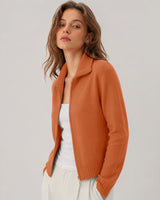 LOMON Cardigan Sweaters for Women, Two Way Zip Cropped Knit Jacket