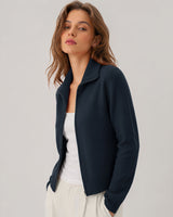 LOMON Cardigan Sweaters for Women, Two Way Zip Cropped Knit Jacket