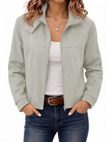 LOMON Jackets for Women Zip Up Funnel Neck Cropped Jackets With Pockets