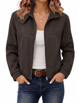 LOMON Jackets for Women Zip Up Funnel Neck Cropped Jackets With Pockets