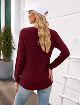 LOMON Womens Sweaters Crewneck Waffle Knit Top Winter Fall Fashion Clothing
