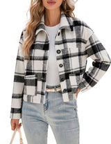 LOMON Women's Flannel Cropped Plaid Shacket Jacket Button Down Fall Outfits