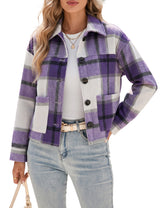 LOMON Women's Flannel Cropped Plaid Shacket Jacket Button Down Fall Outfits