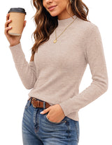 LOMON Women Mock Neck Sweater Long Sleeve Knit Pullover Soft Casual Tops