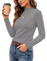 LOMON Women Mock Neck Sweater Long Sleeve Knit Pullover Soft Casual Tops