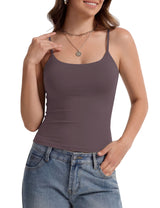 LOMON Womens Padded Cami Top Square Neck, Double Lined Camisole