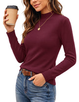 LOMON Women Mock Neck Sweater Long Sleeve Knit Pullover Soft Casual Tops