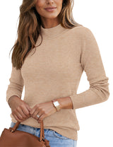 LOMON Women Mock Neck Sweater Long Sleeve Knit Pullover Soft Casual Tops