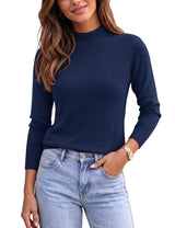 LOMON Women Mock Neck Sweater Long Sleeve Knit Pullover Soft Casual Tops