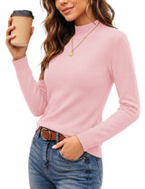 LOMON Women Mock Neck Sweater Long Sleeve Knit Pullover Soft Casual Tops