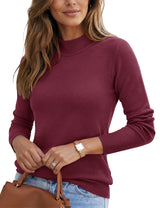 LOMON Women Mock Neck Sweater Long Sleeve Knit Pullover Soft Casual Tops