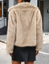 LOMON Faux Fur Coat Women Two-Tone Cropped Fluffy Jacket