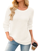LOMON Womens Sweaters Crewneck Waffle Knit Top Winter Fall Fashion Clothing