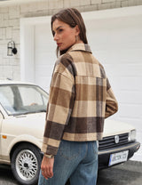 LOMON Women's Flannel Cropped Plaid Shacket Jacket Button Down Fall Outfits