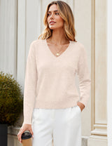 LOMON Sweaters for Women V Neck Long Sleeve Fall Oufits Casual Tops