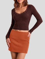 LOMON Women's Corduroy Mini Skirt with Built-in Shorts and a Low Rise Fit