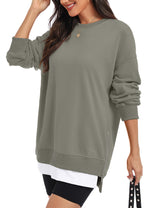 LOMON Women Fleece Oversized Crewneck Sweatshirt Layered Tunic Pullover