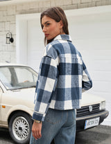 LOMON Women's Flannel Cropped Plaid Shacket Jacket Button Down Fall Outfits