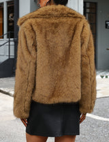 LOMON Faux Fur Coat Women Two-Tone Cropped Fluffy Jacket