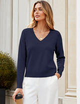 LOMON Sweaters for Women V Neck Long Sleeve Fall Oufits Casual Tops