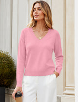 LOMON Sweaters for Women V Neck Long Sleeve Fall Oufits Casual Tops